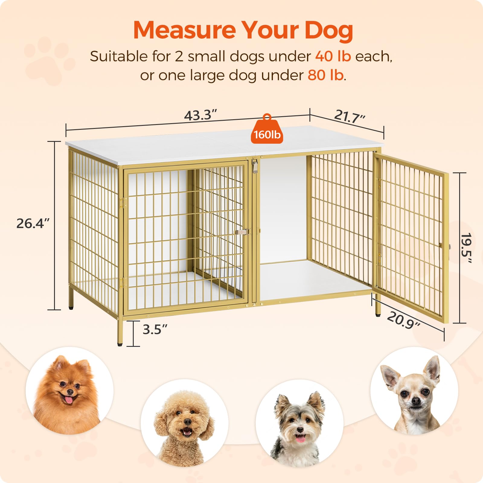 MAHANCRIS Dog Crate Furniture for 2 Dogs, 43.3" Dog Kennel with Removable Divider, Heavy Duty Wooden Dog Kennel for Small Medium Dog, Indoor Dog Cage End Table with Double Doors, White DCJW12 - WoodArtSupply