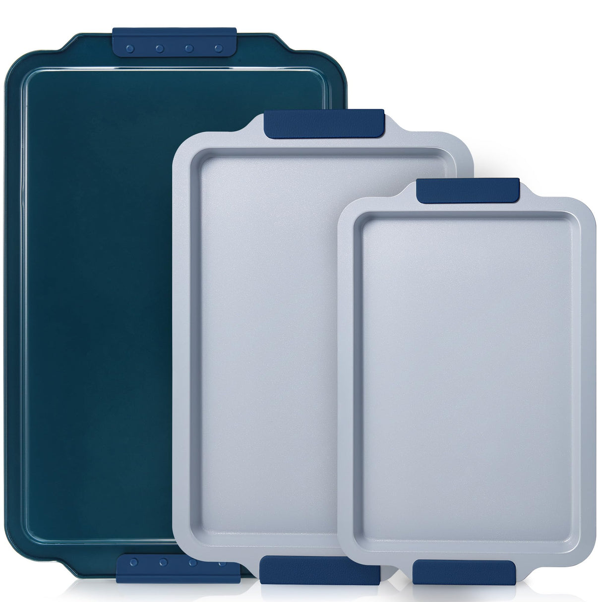 BRONYPRO Non Stick Ceramic Baking Sheet Pan Set of 3, Natural Non Toxic Cookie Sheets for Baking - PFOA, PTFE Free, Heavy Duty Aluminized Steel Oven Trays for Cooking with Silicone Handles, Navy BRONYPRO