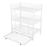 Harper & Bright Designs Metal Twin Size Triple Bunk Bed with Trundle for 4, Bunk Beds with 2 Ladders & Guardrails, Convertible to 3 Separate Beds for Kids Teens, Space-Saving, White Harper & Bright Designs