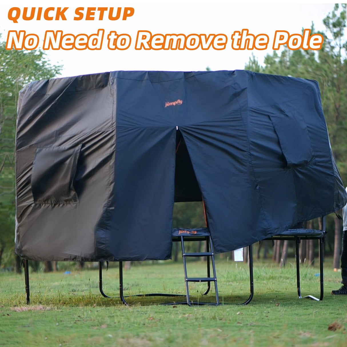 jumpfly 12FT Trampoline Tent for Kids,Fit for 8 Straight Poles Round Trampoline,Trampoline Shade Cover with LED Light,Outdoor Trampoline Accessories Canopy,Sunscreen Clubhouse,Anti-Tear,Camping,Black jumpfly