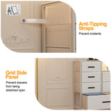 Harpaq White Dresser for Bedroom with 10 Drawers, Dresser with Charging Station, TV Stand Dresser with LED Light for 55" TV, Fabric Drawer Dresser with PU Finish, Dresser with Shelves for Closet Harpaq