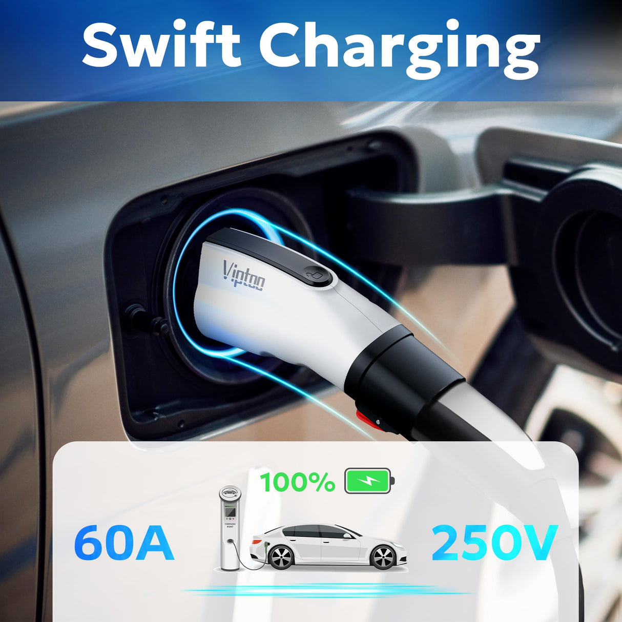 VIPTOO Adapter for Tesla to J1772 EV Charger [Only to J1772], Converter Up to 60Amp 250V AC with Press-Safety-Lock, Compatible with Tesla High-Powered Connectors, Destination/Mobile Chargers,White VIPTOO