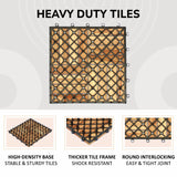 CLOVERHOLM Interlocking Deck Tiles-10PCS Waterproof Acacia Wood Patio Tiles, Easy Snap Flooring Tiles for Indoor and Outdoor,Balcony, Entry, Poolside Tiles, 12”x12”, 10sq.ft per Box, Natural CLOVERHOLM