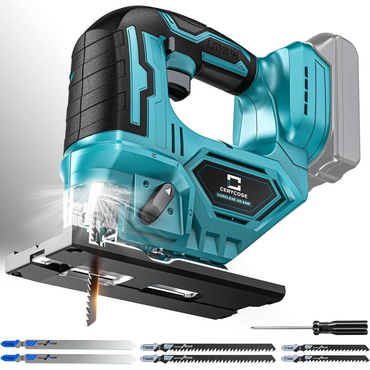 Jig Saw for Makita 18V Battery, Cordless Jigsaw Tool Brushless Motor, Variable Speed, Bevel Angle (0°-45°), LED Light with 3 Position Orbital Setting for Straight/Curve/Circle/Cutts (No Battery) Cerycose