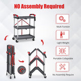 Garvee Collapsible Cart with Wheels, Service Cart, Rolling Carts with Wheels Foldable, 3 Tier Rolling Utility Cart, Folding Utility Shopping Cart for Bar, Kitchen, Office, Shopping, Garage Garvee