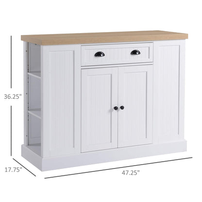 HOMCOM Fluted-Style Wooden Kitchen Island, Storage Cabinet w/Drawer, Open Shelving, and Interior Shelving for Dining Room, White