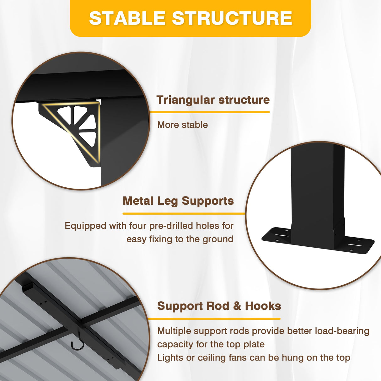 EBE 14' x 10' Hardtop Gazebo, Lean to Gazebos with Galvanized Steel Roof, Heavy Duty Outdoor Pergola and Gazebos Clearance, Wall Mounted Grill Gazebo Awning for Patio, Poch, Backyard EBE