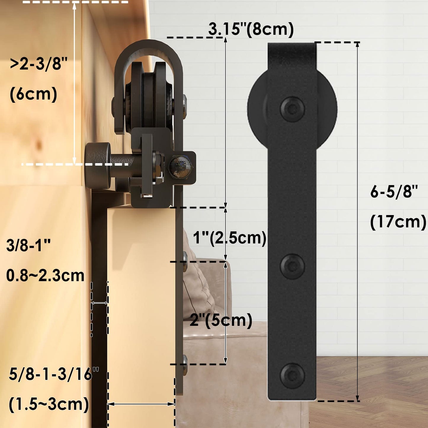 CCJH 6.5FT Mini Sliding Barn Door Hardware Kit Closet Cabinet 78" Track System Carbon Steel Basic Roller Hanger for Double Doors - WoodArtSupply