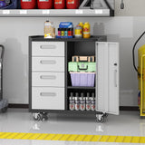 BIZOEIRON Metal Storage Cabinet with Wheels, Rolling Tool Cabinet with Adjustable Shelve, Locking Garage Storage Cabinet with 4 Drawer and 1 Door for Tools, Assembly Required (Black/Grey) BIZOEIRON