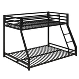DHP Miles Low Metal Bunk Bed Frame for Kids, With Built-in Ladder, High Guardrail and Metal Slats, Floor Bed Bottom Bunk, No Boxspring Required, For Small Spaces, Twin-Over-Full, Black DHP