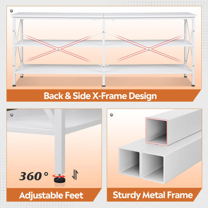 WLIVE TV Stand up to 70 Inch TV, 63" Entertainment Center with LED, TV Media Console with 3-Tier Storage Shelves for Living Room and Bedroom, White