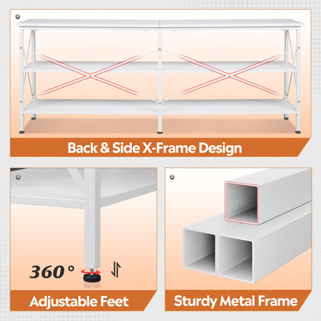 WLIVE TV Stand up to 70 Inch TV, 63" Entertainment Center with LED, TV Media Console with 3-Tier Storage Shelves for Living Room and Bedroom, White WLIVE