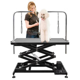 UDSONFY Electric Pet Dog Grooming Table, Heavy Duty Grooming Table Professional Double X-Lift for Large Dogs with Anti-Skid Non-Slip, Double Arms and Nooses, Adjustable Height from 13" up to 47" Black UDSONFY