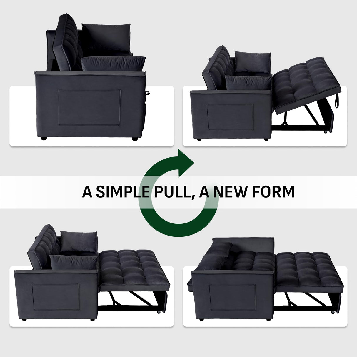 FLEXISPOT XCT4 Convertible Sofa Bed, 3-in-1 Loveseat Sofa Couch with Adjustable Backrest, Pull Out Couch with 2 Pillows & 2 Side Pockets, Futon Sleeper for Dorms Apartment Living Room, Black FLEXISPOT