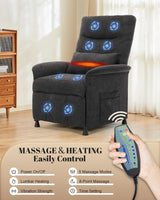 Power Recliner Chair for Adults – Heated Massage, Vibration, Electric Reclining Sofa with Side Pocket & Remote, Adjustable Recliner for Living Room or Home Theater Seating (Premium, Black) NBBOTBOT