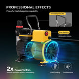 VIVOHOME Airbrush Kit with Dual Fan Air Compressor and 3 Dual Action Airbrush Gun, Gravity and Siphon Feed, Quiet Air Brush Set with 8 Primary Opaque Colors, Cleaning Brush, Yellow VIVOHOME