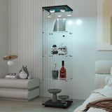 Beauty4U Glass Display Cabinet with Light, 4 Shelves, Curio Cabinets for Living Room, Bedroom, Office, Black Floor Standing Glass Bookshelf, Quick Installation Beauty4U