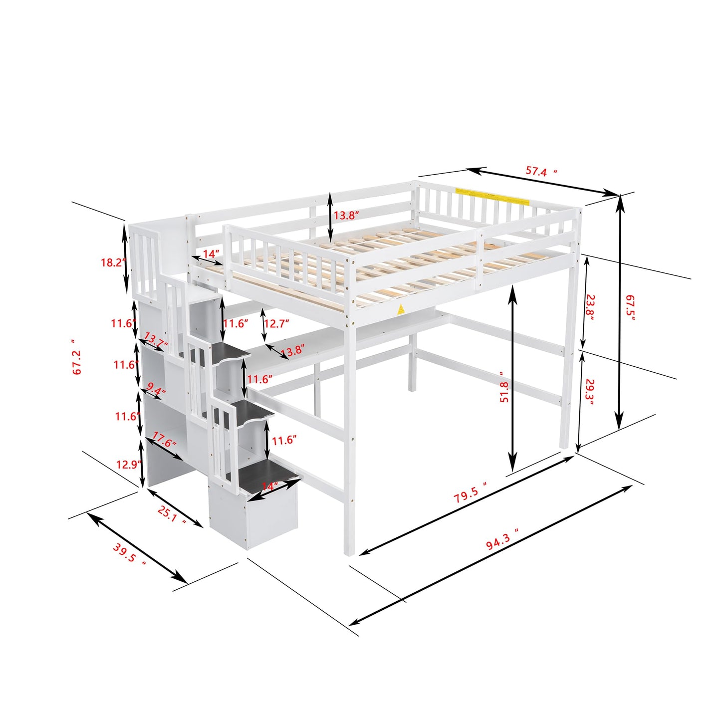 SOFTSEA White Full Loft Bed with Desk, Stairs, and Storage Shelves for Kids and Teens - WoodArtSupply