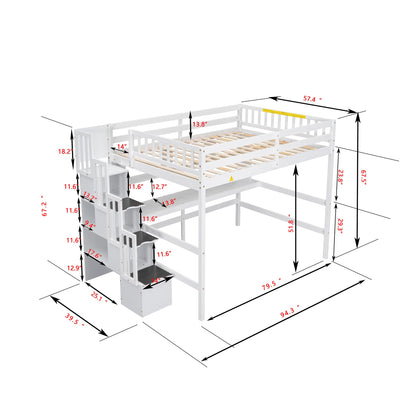 SOFTSEA White Full Loft Bed with Desk, Stairs, and Storage Shelves for Kids and Teens - WoodArtSupply