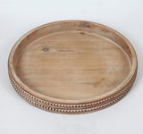 Carah & Cossh Round Wooden Serving Tray, Whitewashed Round Decorative Wood Tray, Round Farmhouse Rustic Decorative Tray, Perfect for Storage and Display (Brown) Carah & Cossh
