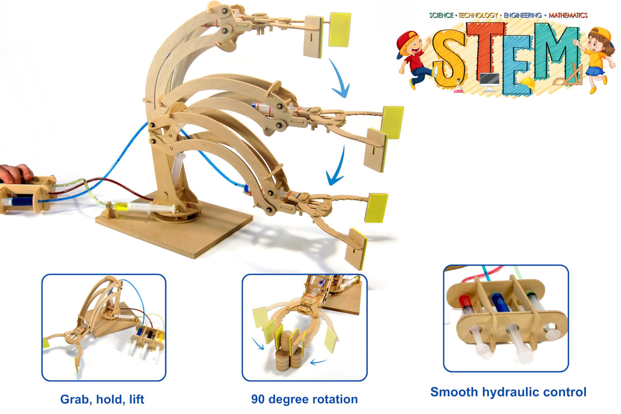 Pathfinders STEM Kit – Hydraulic Robotic Arm | Wooden Building Kit for Kids Ages 8-12 | Mechanical Engineering Toy | Hands-On STEM Project for Boys & Girls Pathfinders
