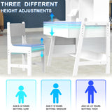 GDLF Kids Study Desk and Chair Set, Adjustable Children Study Table with Chair, Kids Wooden Study Desk with Hutch, Drawers, Book Stand, Whiteboard and Fabric Storage Bag for 5-12 Years Old GDLF