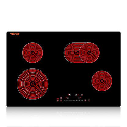 VEVOR Built in Electric Stove Top, 30 inch 4 Burners, 240V Glass Radiant Cooktop with Sensor Touch Control, Timer & Child Lock Included, 9 Power Levels for Simmer Steam Slow Cook Fry