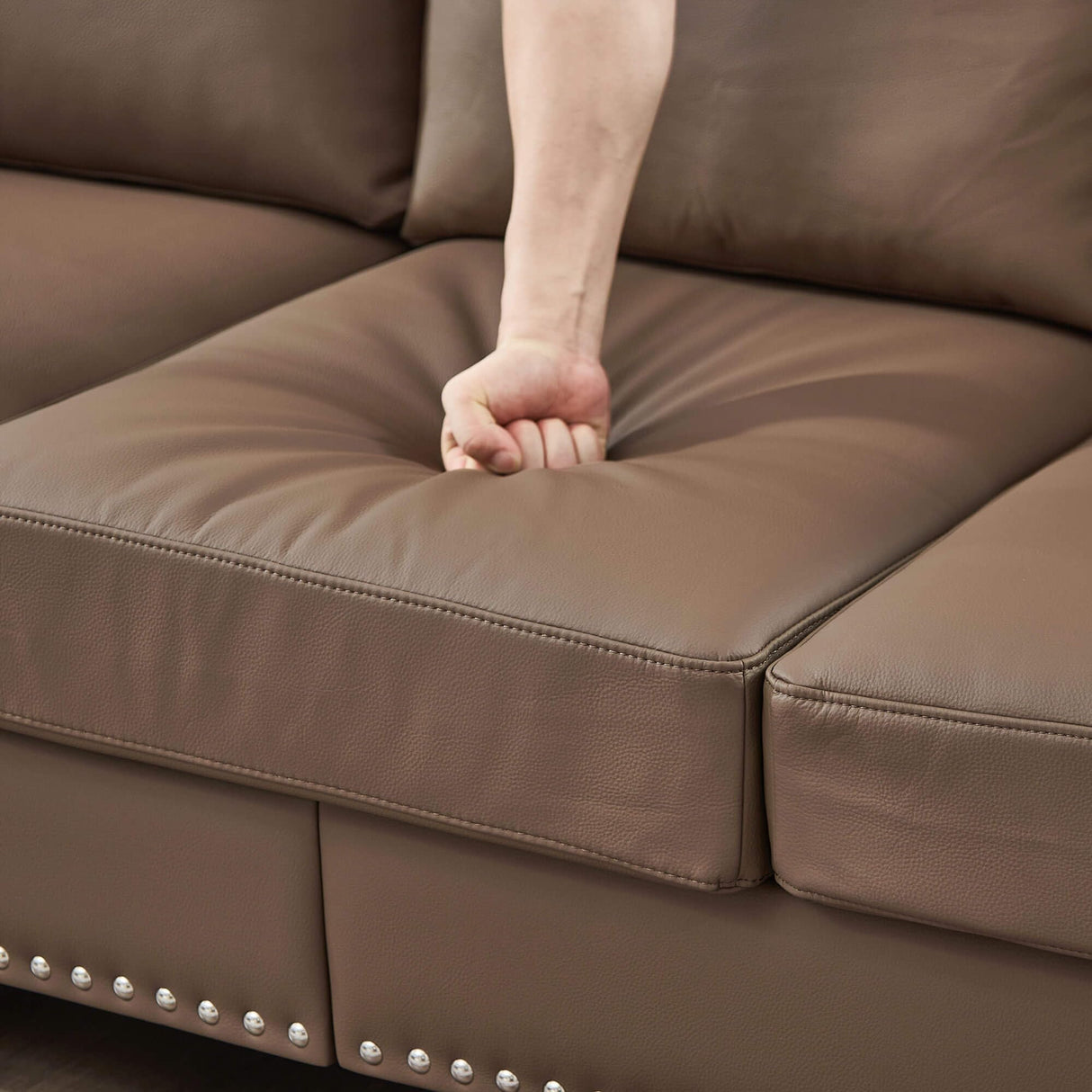 Lestar Loveseat Sofa Faux Leather, Upholstered Comfy 2 Seater Love Seat Sofas Couch Classic Style Round Armrests Nailhead Trim Removable Cushion Cover w/Storage Space (Brown, Loveseat) Lestar