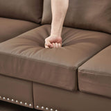 Lestar Loveseat Sofa Faux Leather, Upholstered Comfy 2 Seater Love Seat Sofas Couch Classic Style Round Armrests Nailhead Trim Removable Cushion Cover w/Storage Space (Brown, Loveseat) Lestar