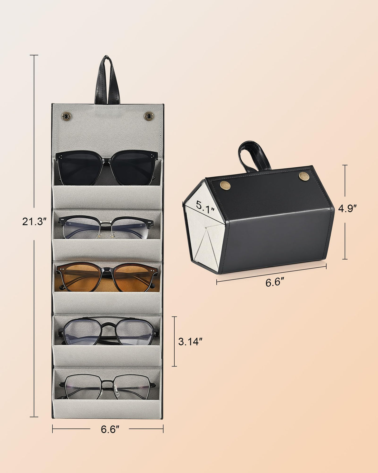 CO-Z Travel Sunglasses Organizer, Foldable Travel Sunglass Case with 5 Slots for Multiple Pairs, Portable Eyeglasses Holder Glasses Storage Box for Women Men Home Display Travel, Black & Gray CO-Z