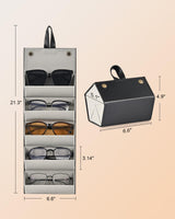 CO-Z Travel Sunglasses Organizer, Foldable Travel Sunglass Case with 5 Slots for Multiple Pairs, Portable Eyeglasses Holder Glasses Storage Box for Women Men Home Display Travel, Black & Gray CO-Z