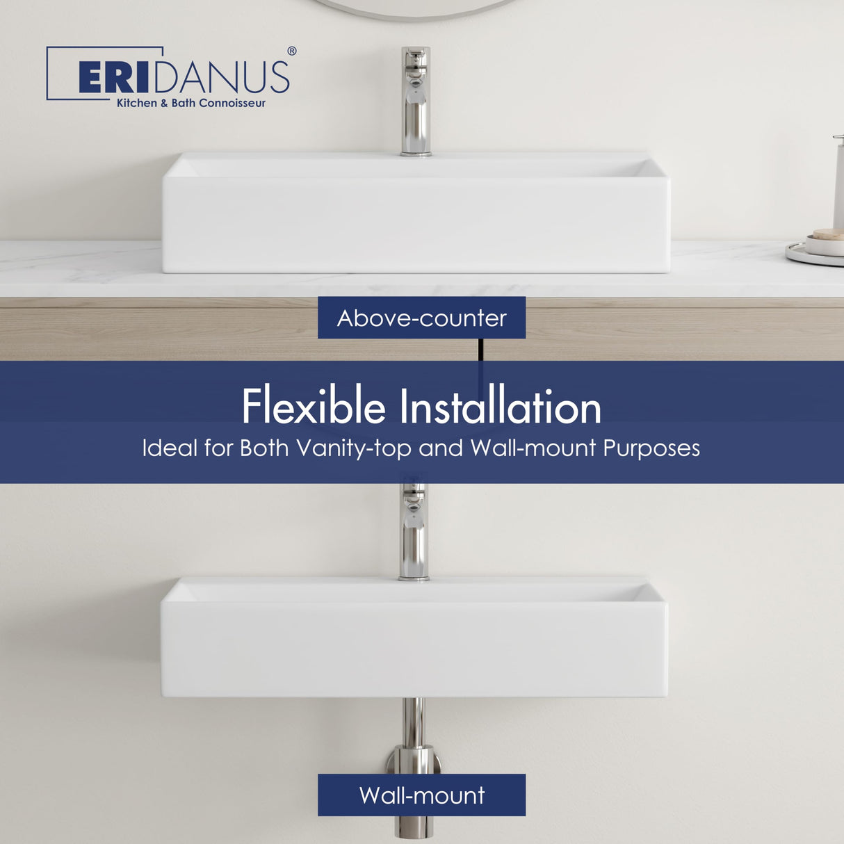Eridanus Bathroom Sink 30" x 16" Rectangular Vessel Sink, Wall Mount Above Counter Vanity Sink, Premium Ceramic White Art Basin with Overflow, Lavatory Trough Floating Washbasin Eridanus