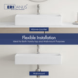 Eridanus Bathroom Sink 30" x 16" Rectangular Vessel Sink, Wall Mount Above Counter Vanity Sink, Premium Ceramic White Art Basin with Overflow, Lavatory Trough Floating Washbasin Eridanus