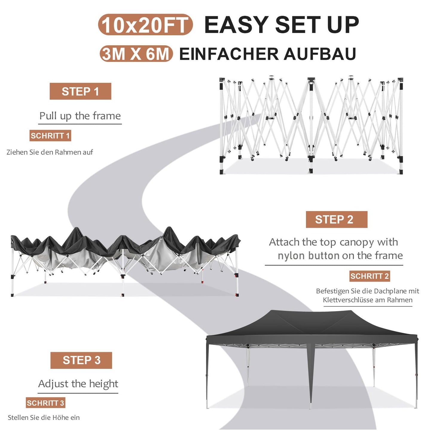 COBIZI Canopy 10x20 Pop Up Canopy 3.0, Commercial Tent with Sidewalls, Party Wedding Tents for Parties Pavilion UV50+&Waterproof Gazebos for Patio Outdoor Party Events, Black(Frame Upgraded)