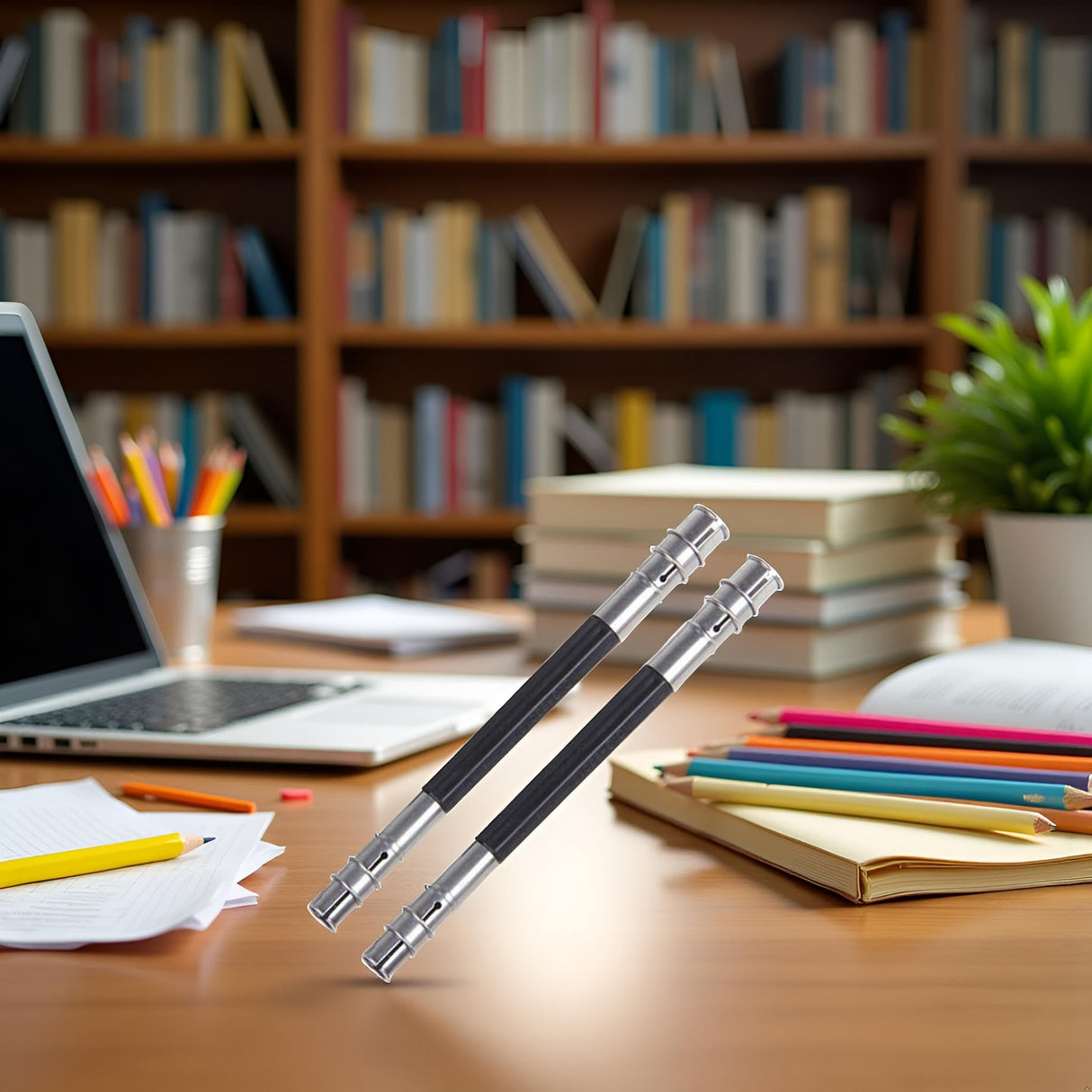 Sluswallow 2 Pcs Useful Stainless Steel Dual Head Pencil Extender Holder Double-Headed Pencil Stationery Accessories for Stationery Desk Supplies Holders and Dispensers Sluswallow