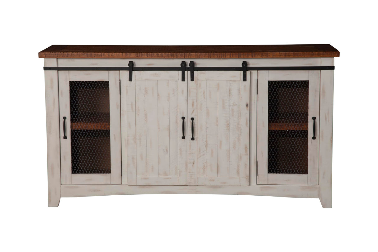 Martin Svensson Home Rustic 65” Solid Wood TV Stand with Storage, White and Aged Distressed Pine Martin Svensson Home