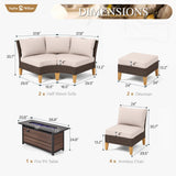 Sophia & William Patio Furniture Set with Fire Pit Table, 11 Piece Half Moon Outdoor Wicker Sectional Sofa Set, Rattan Conversation Set with 56-Inch Fire Pit Table & Ottoman (Beige) Sophia & William