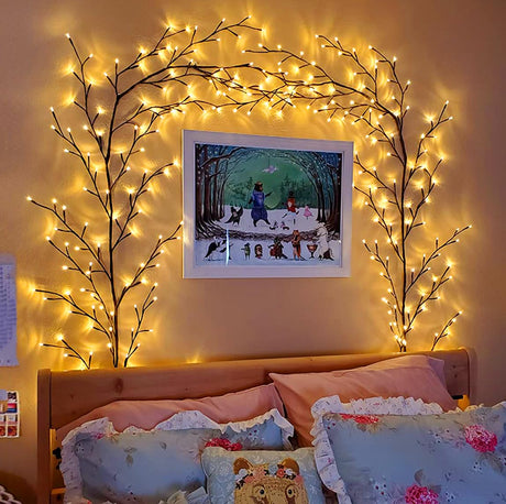 Vines for Home Decor, 7.5Ft Christmas Swags Decorations Indoor Artificial Plants Tree Branches 144 LEDs Lighted Willow Vine Lights for Walls Bedroom Living Room Decor Aesthetic (1PCS, No Remote) Yongblus