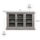 BELLEZE Sideboard Buffet Cabinet, 55” Entertainment Center Modern Wood Glass-Buffet-Sideboard with Storage Cabinet Console Table Adjustable Shelves for Dinning Room Living Room Hallway, Gray Wash BELLEZE