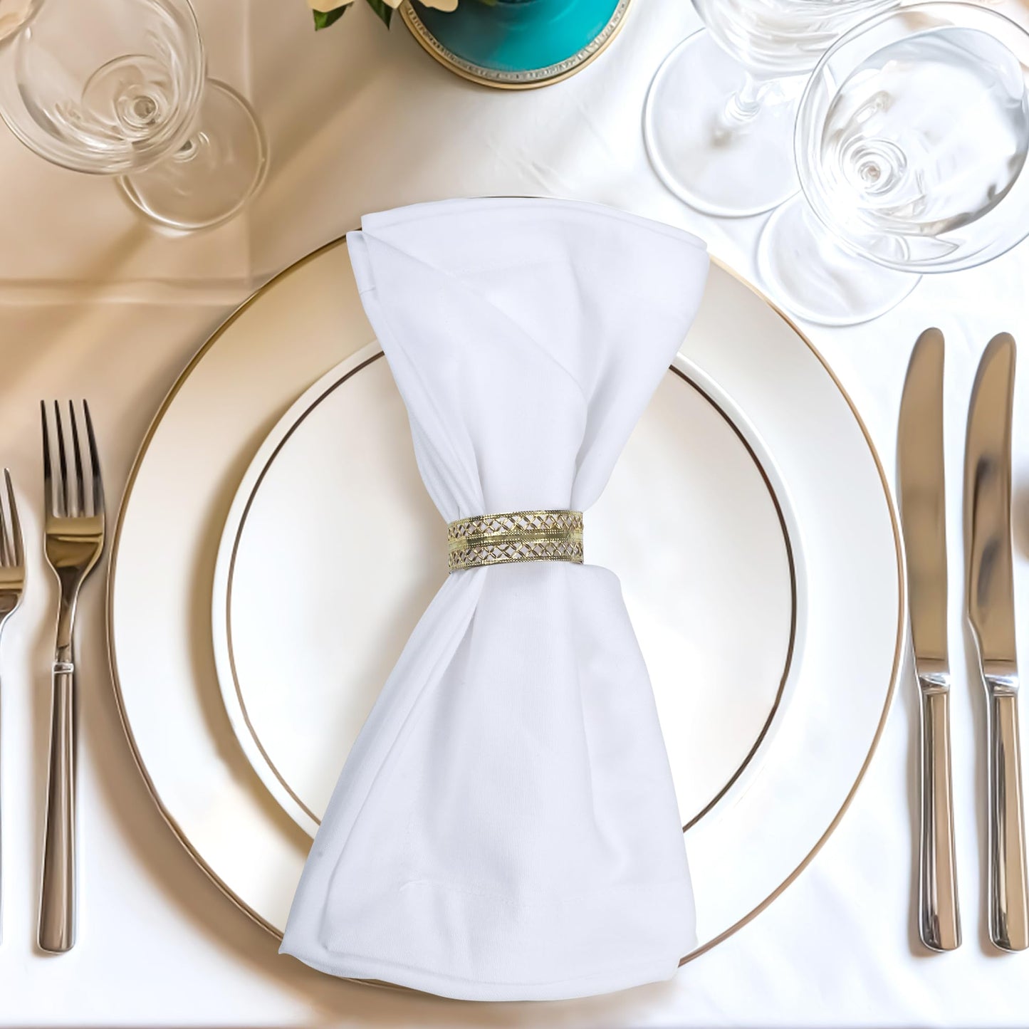 Urban Villa (Set of 12, 20x20 Inches) White Cloth Napkins, 100% Cotton Dinner Napkins, Reusable, Washable Everyday Use Oversized Cloth Napkins with Mitered Corners, Hemmed Dinner Napkins