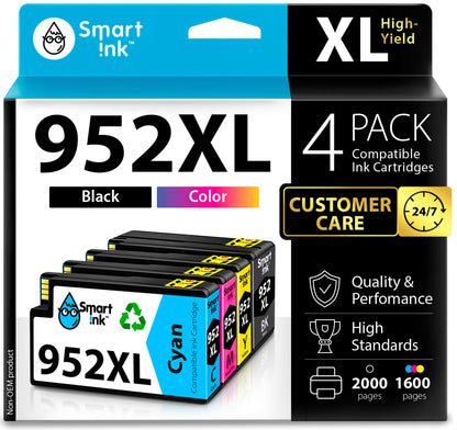 Smart Ink Compatible Ink Cartridge Replacement for HP 952XL 952 XL (4 Combo Pack) to use with OfficeJet Pro 8710 8720 7740 8210 8715 7720 8702 8725 8740 8730 8700 8200 (Black, Cyan, Magenta, Yellow)