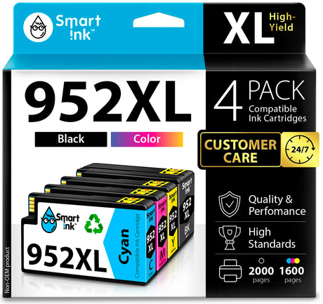 Smart Ink Compatible Ink Cartridge Replacement for HP 952XL 952 XL (4 Combo Pack) to use with OfficeJet Pro 8710 8720 7740 8210 8715 7720 8702 8725 8740 8730 8700 8200 (Black, Cyan, Magenta, Yellow) Smart Ink