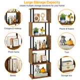 IBUYKE 6-Tier Tall Bookshelf,S-Shaped Geometric Bookcase, Wood Display Shelves with Storage,Industrial Bookshelf for Living Room Bedroom, Home Office, Rustic Brown WBC016H IBUYKE