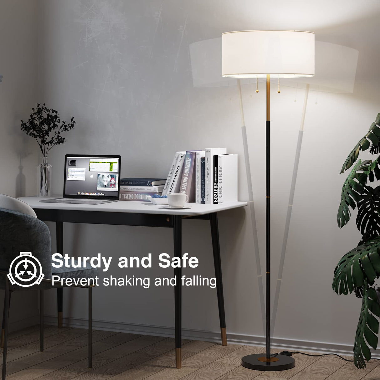 Karjoefar 2-Light Floor Lamp, Mid Century Floor Lamp with White Fabric Shade, Standing Lamp Tall Lamp for Living Room Bedroom, 3 Color Temperatures 9W Bulb Include Karjoefar