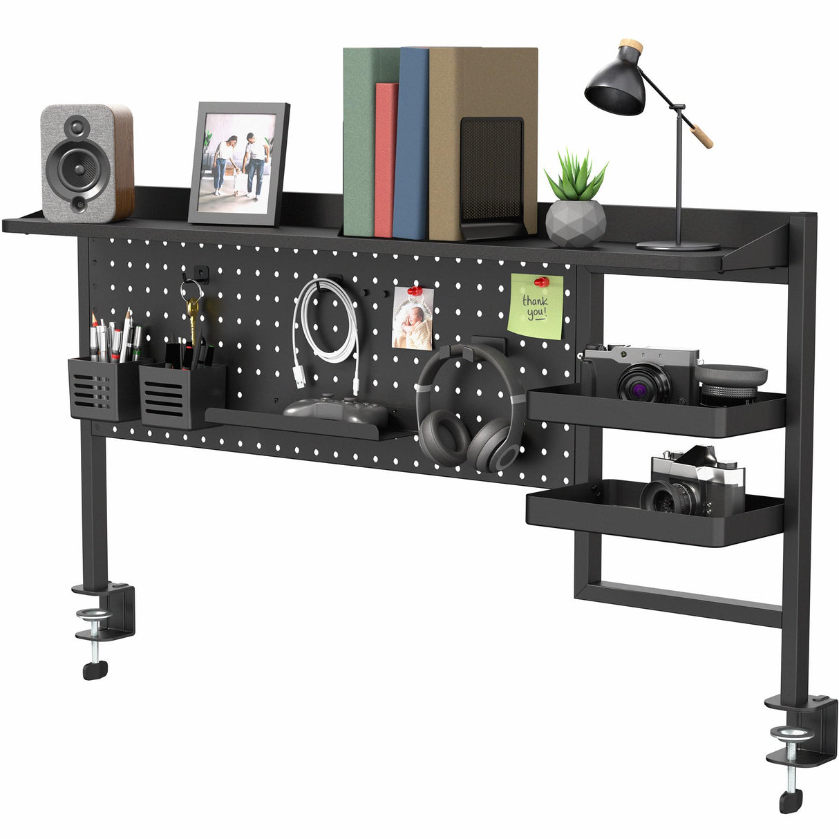 VIVO Steel Clamp-on 46 x 25 inch Desk Pegboard System with Storage Shelf and Accessory Trays, Multi-Purpose Office Organizer, Black, PP-PBSF46 VIVO