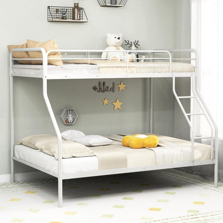 KOMFOTT Twin Over Full Metal Bunk Bed, Heavy-Duty Bunk Bed with Inclined Ladder, Safety Guardrail, Metal Slats Support, Noise-Free Design, Space-Saving Bunk Bed Frame for Teens & Adults (White) KOMFOTT