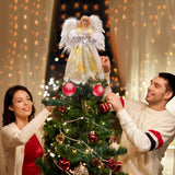 Christmas Tree Topper with Lights | 12.5 inch White Angel Tree Topper | Battery-Powered Tree Toppers Christmas Decorations Rcrirth