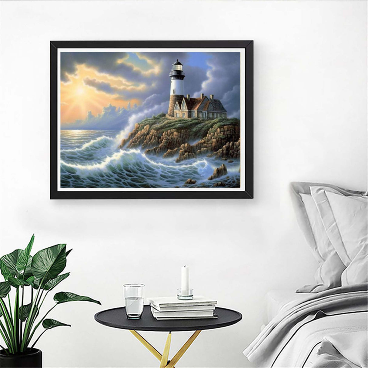 Diymood Painting5D Diamond Painting Landscape Sea View Room, Paint with Diamonds DIY Diamond Art Sunlight Ocean, Diymood painting by Number Kits Full Drill Rhinestone for Home Wall Decor 12x16inch Diymood
