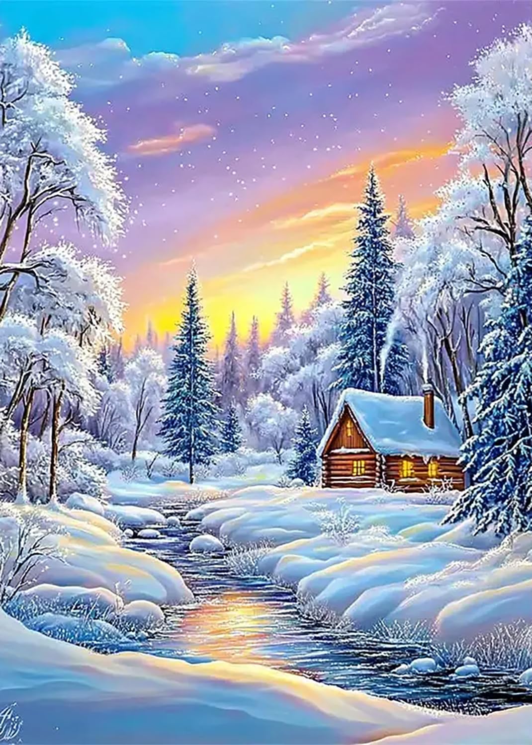 Winter Landscape Diamond Art Kits for Adults,5D Forest Lake Diamond Painting Kits for Adults Beginners,DIY Full Round Drill Diamond Dot Painting Gem Art Kits for Adult,Home Wall Decor 11.8x15.7 Inch VCLKDIY