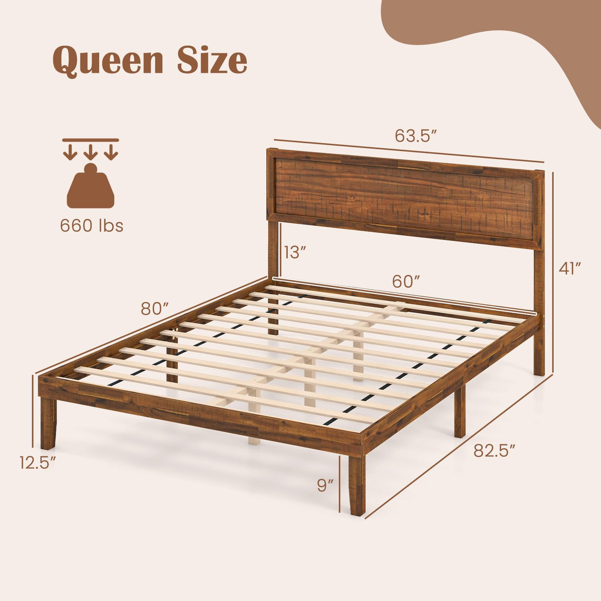 Giantex Wood Queen Bed Frame with Headboard, Mid Century Modern Platform Bed Queen Size with Solid Wood Legs & Wooden Slat Support, Easy Assembly, No Box Spring Needed, Walnut Giantex